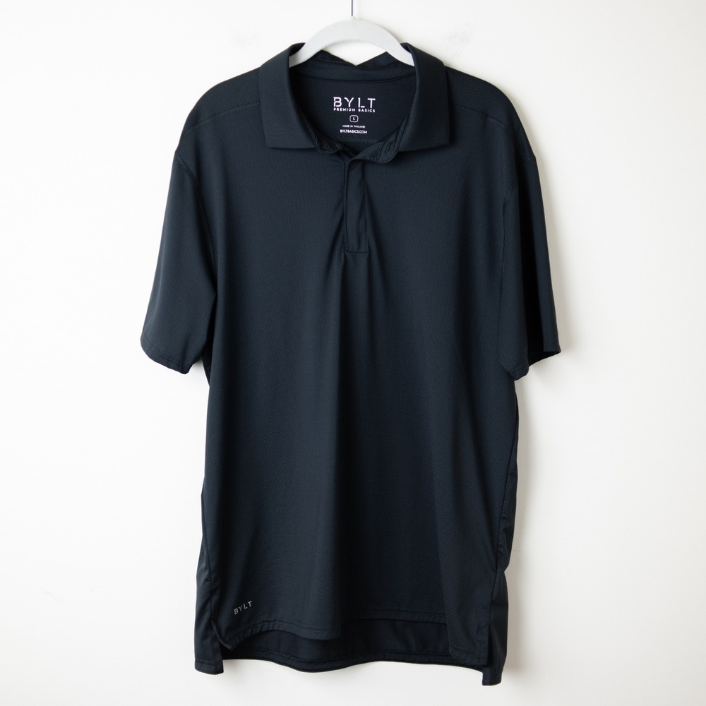 BLYT Performance+ 2.0 Split Hem Polo Large Black Mesh Short Sleeve